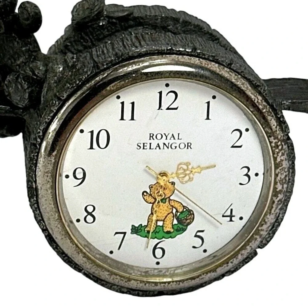 Royal‎ Selangor Pewter Teddy Bear Clock Barrel Design Collectible 1996